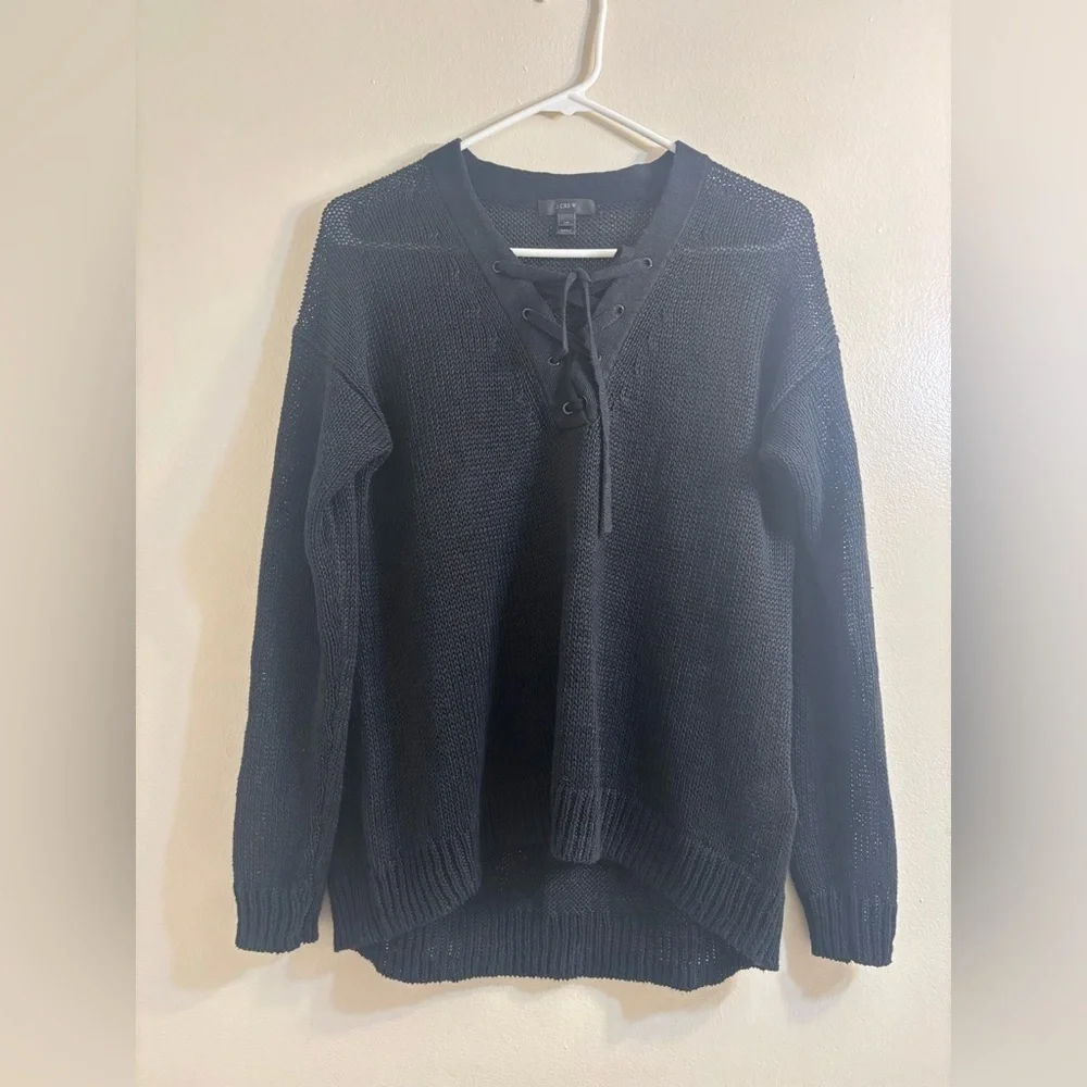 J. Crew Linen Lace Up Beach Sweater XS